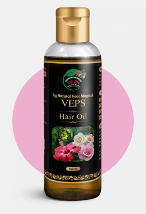 VEPS Hair Oil bottle with natural ingredients label