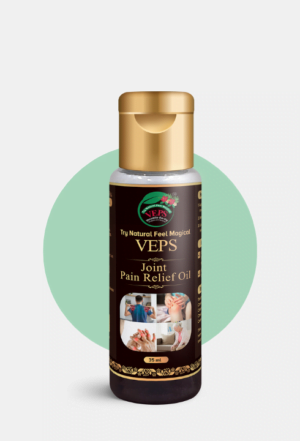 VEPS Joint Pain Relief Oil bottle with natural ingredients label for joint pain relief.